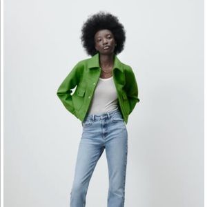 Zara boxy cropped wool-like green jacket
